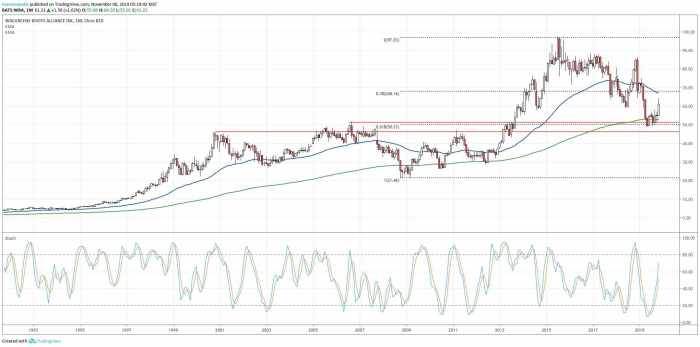 Perbandingan kinerja saham Walgreens sebelum dan setelah keterlibatan Sycamore Partners.